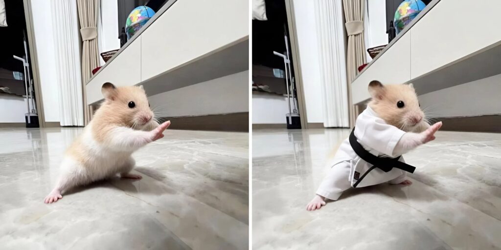 В Сети завирусился хомяк в позе кунг-фу — его одели в кимоно и отправили на ринг